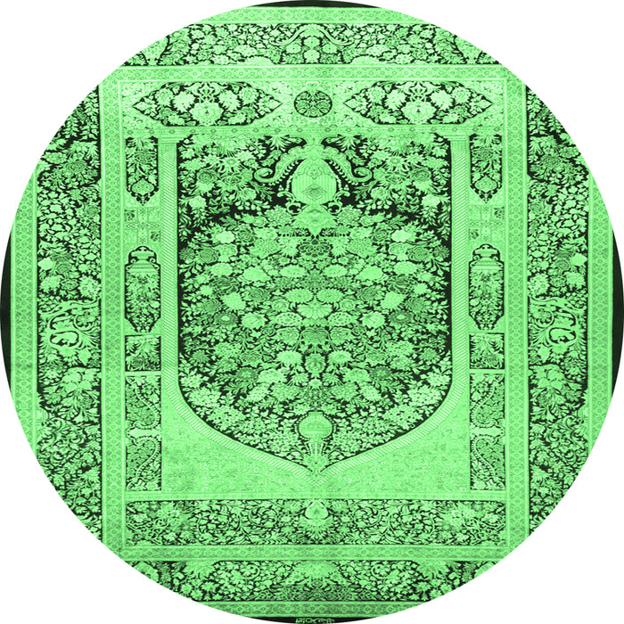 Round Machine Washable Persian Emerald Green Traditional Area Rugs, wshtr1990emgrn