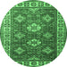 Round Machine Washable Persian Emerald Green Traditional Area Rugs, wshtr1991emgrn