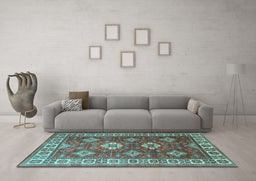 Machine Washable Persian Light Blue Traditional Rug in a Living Room, wshtr1991lblu