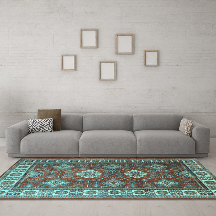 Machine Washable Persian Light Blue Traditional Rug in a Living Room, wshtr1991lblu
