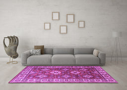 Machine Washable Persian Purple Traditional Area Rugs in a Living Room, wshtr1991pur