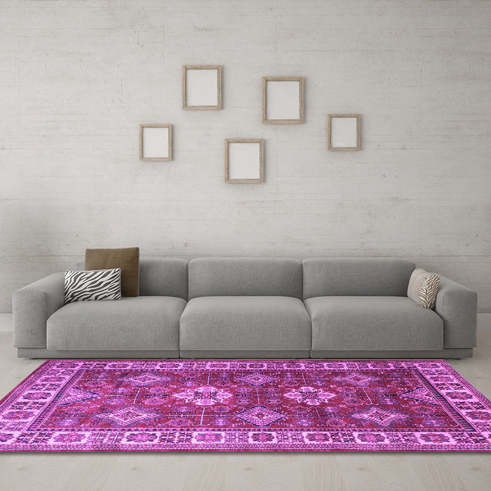 Machine Washable Persian Purple Traditional Area Rugs in a Living Room, wshtr1991pur