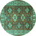 Round Machine Washable Persian Turquoise Traditional Area Rugs, wshtr1991turq