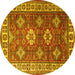 Round Machine Washable Persian Yellow Traditional Rug, wshtr1991yw