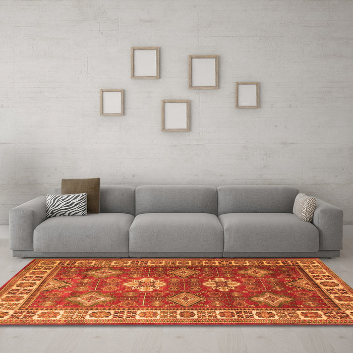 Machine Washable Persian Orange Traditional Area Rugs in a Living Room, wshtr1991org