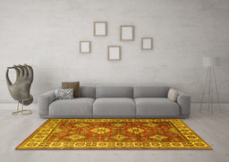Machine Washable Persian Yellow Traditional Rug in a Living Room, wshtr1991yw