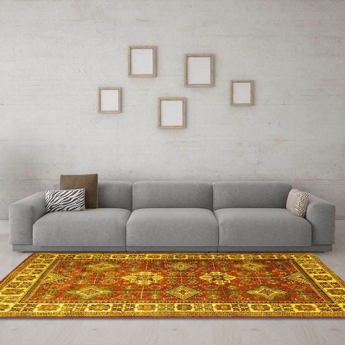 Machine Washable Persian Yellow Traditional Rug in a Living Room, wshtr1991yw