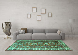 Machine Washable Persian Turquoise Traditional Area Rugs in a Living Room,, wshtr1991turq