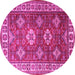 Round Machine Washable Persian Pink Traditional Rug, wshtr1991pnk