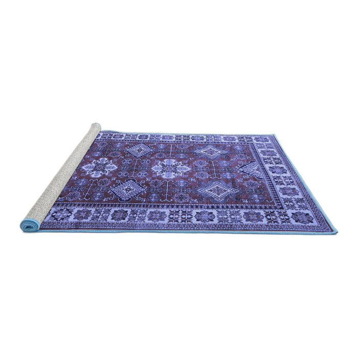 Sideview of Machine Washable Persian Blue Traditional Rug, wshtr1991blu