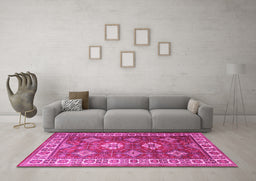 Machine Washable Persian Pink Traditional Rug in a Living Room, wshtr1991pnk