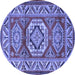 Round Machine Washable Persian Blue Traditional Rug, wshtr1992blu