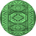 Round Machine Washable Persian Emerald Green Traditional Area Rugs, wshtr1992emgrn