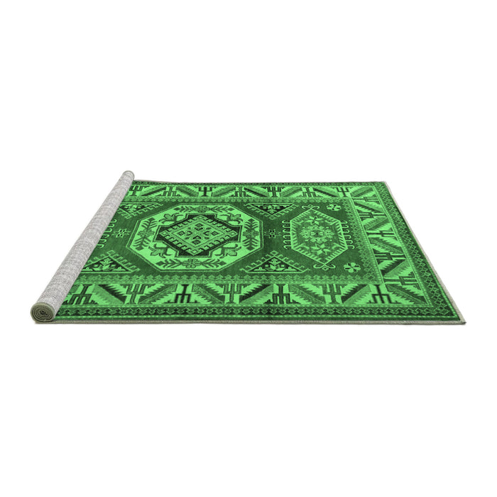Sideview of Machine Washable Persian Emerald Green Traditional Area Rugs, wshtr1992emgrn