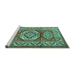Sideview of Machine Washable Persian Turquoise Traditional Area Rugs, wshtr1992turq