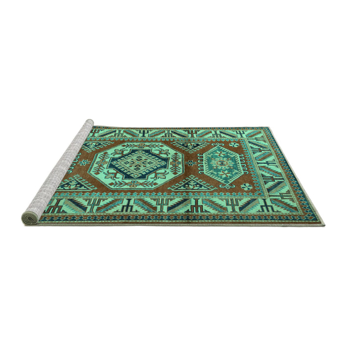 Sideview of Machine Washable Persian Turquoise Traditional Area Rugs, wshtr1992turq