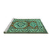 Sideview of Machine Washable Persian Turquoise Traditional Area Rugs, wshtr1992turq