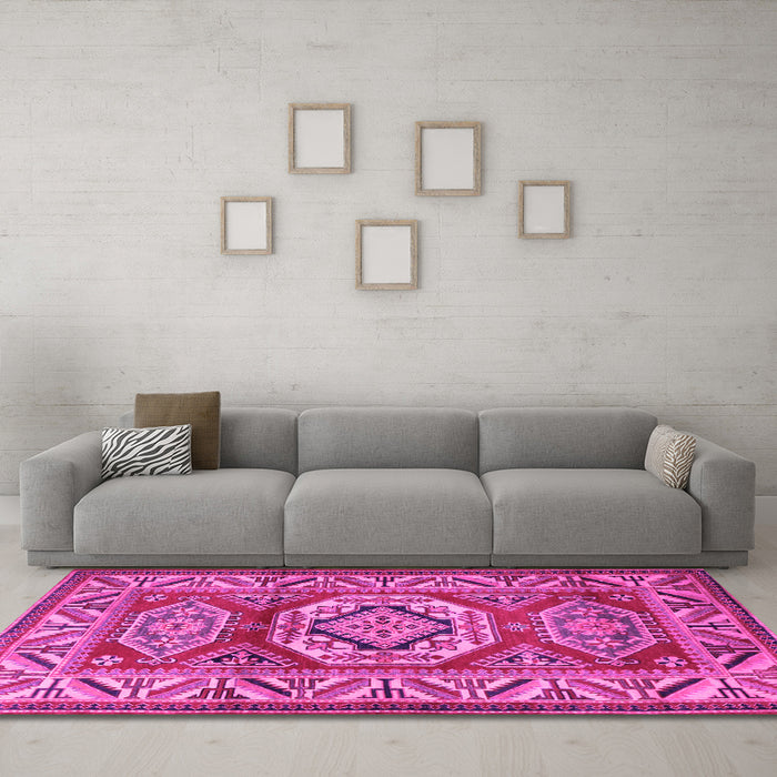 Machine Washable Persian Pink Traditional Rug in a Living Room, wshtr1992pnk