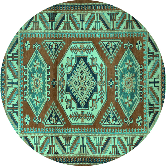 Round Machine Washable Persian Turquoise Traditional Area Rugs, wshtr1992turq