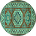 Round Machine Washable Persian Turquoise Traditional Area Rugs, wshtr1992turq