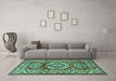 Machine Washable Persian Turquoise Traditional Area Rugs in a Living Room,, wshtr1992turq