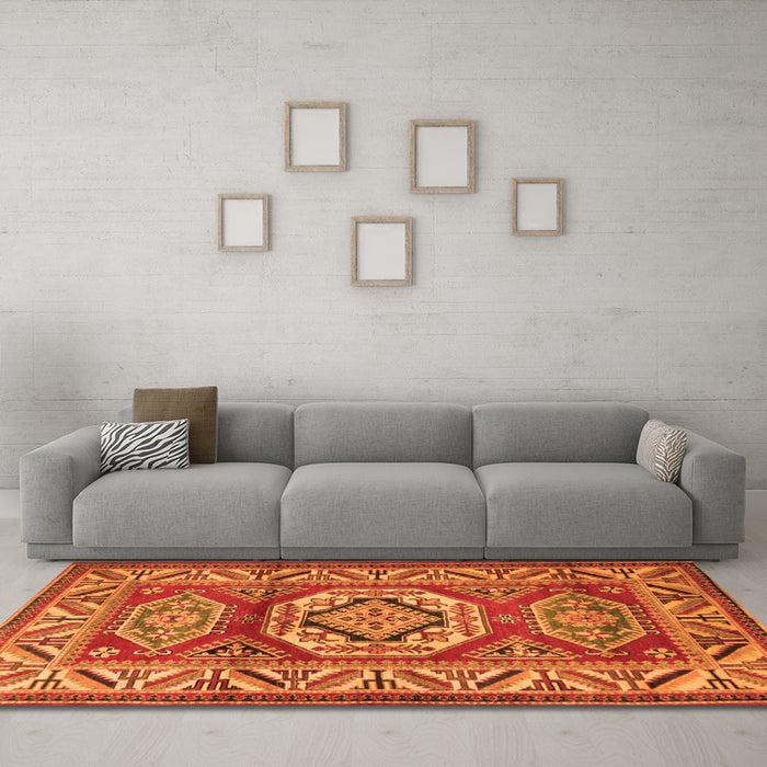 Machine Washable Persian Orange Traditional Area Rugs in a Living Room, wshtr1992org