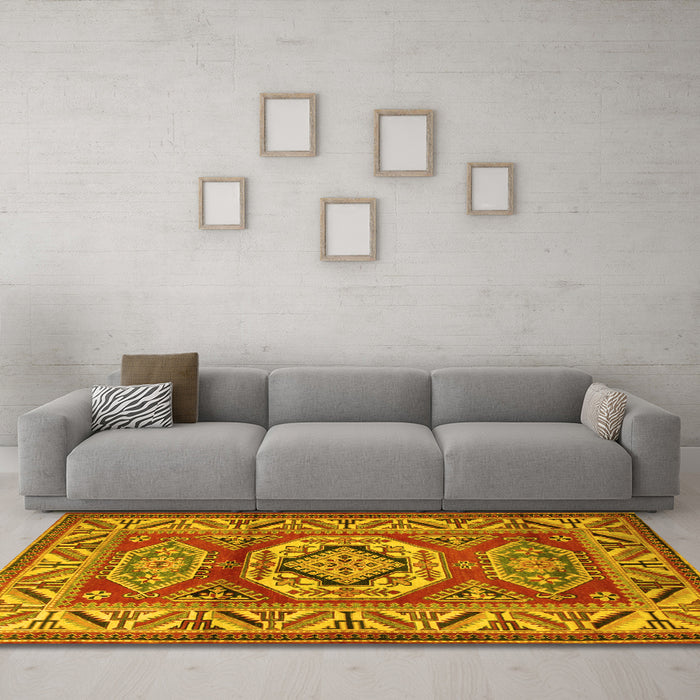 Machine Washable Persian Yellow Traditional Rug in a Living Room, wshtr1992yw