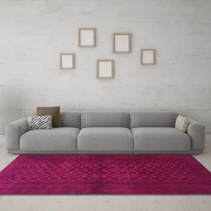 Machine Washable Persian Pink Traditional Rug in a Living Room, wshtr1993pnk