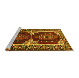 Sideview of Machine Washable Persian Yellow Traditional Rug, wshtr1994yw