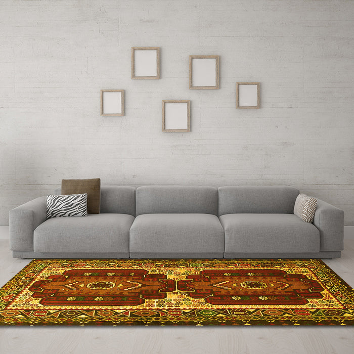 Machine Washable Persian Yellow Traditional Rug in a Living Room, wshtr1994yw