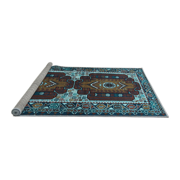 Sideview of Machine Washable Persian Light Blue Traditional Rug, wshtr1994lblu