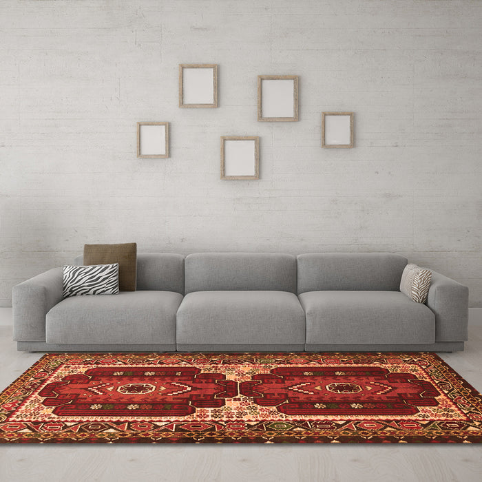 Machine Washable Persian Orange Traditional Area Rugs in a Living Room, wshtr1994org