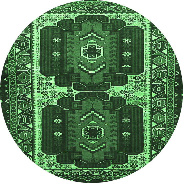Round Machine Washable Persian Emerald Green Traditional Area Rugs, wshtr1994emgrn