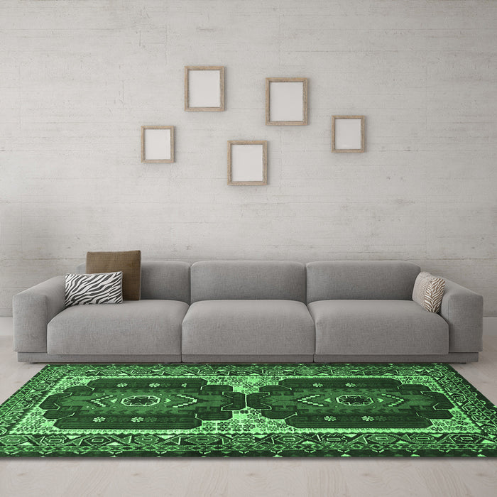 Machine Washable Persian Emerald Green Traditional Area Rugs in a Living Room,, wshtr1994emgrn