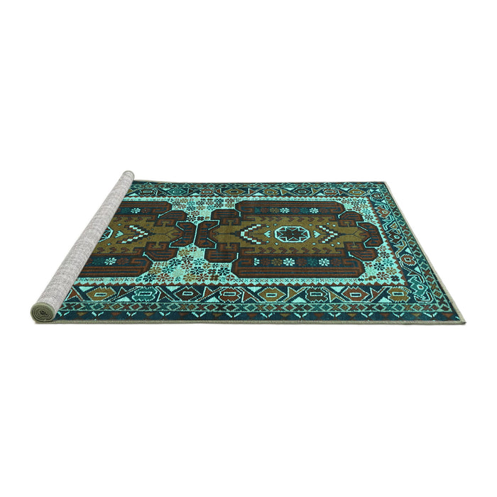 Sideview of Machine Washable Persian Turquoise Traditional Area Rugs, wshtr1994turq