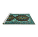 Sideview of Machine Washable Persian Turquoise Traditional Area Rugs, wshtr1994turq