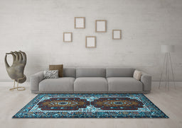 Machine Washable Persian Light Blue Traditional Rug in a Living Room, wshtr1994lblu