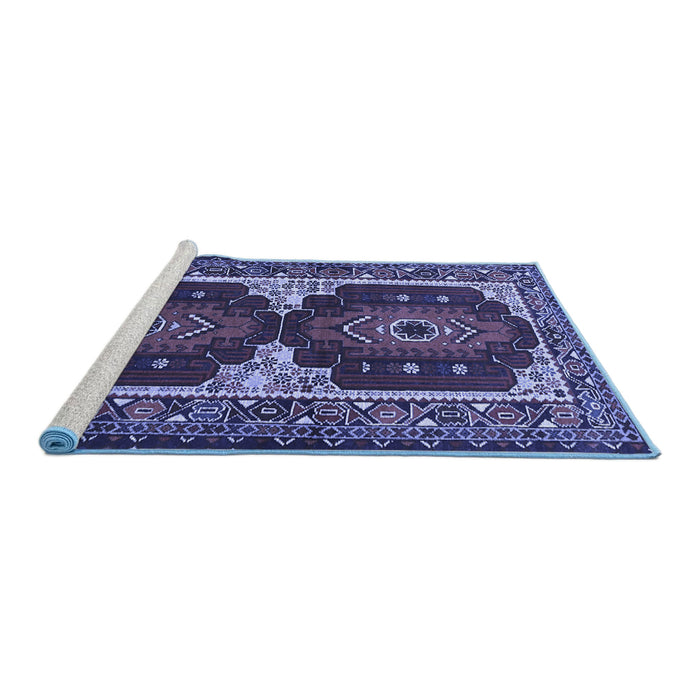 Sideview of Machine Washable Persian Blue Traditional Rug, wshtr1994blu