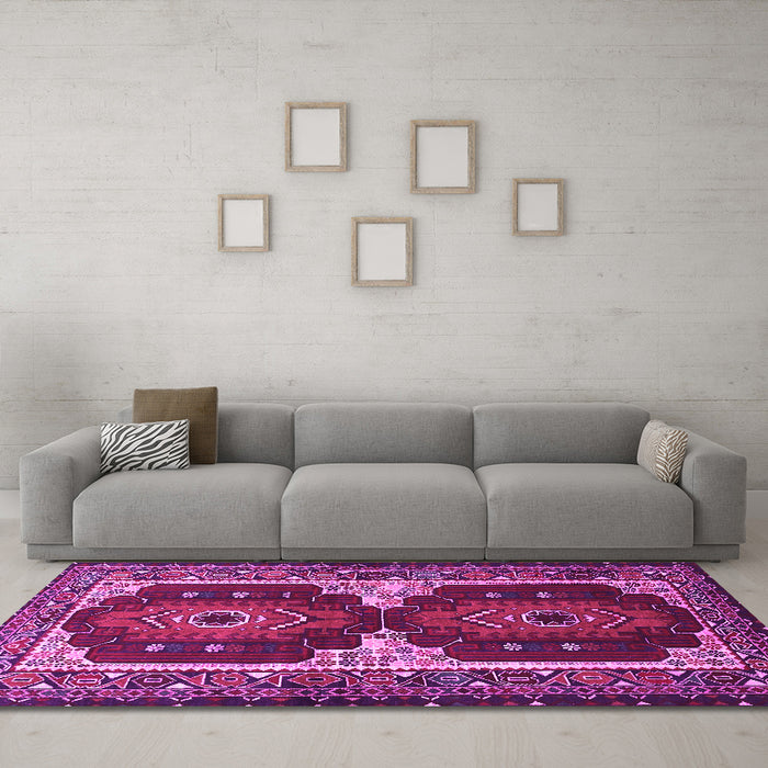 Machine Washable Persian Pink Traditional Rug in a Living Room, wshtr1994pnk