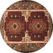 Round Machine Washable Persian Brown Traditional Rug, wshtr1994brn