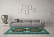 Machine Washable Persian Turquoise Traditional Area Rugs in a Living Room,, wshtr1994turq