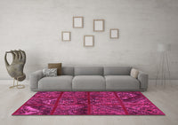 Machine Washable Patchwork Pink Transitional Rug, wshtr1995pnk