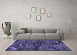 Machine Washable Patchwork Blue Transitional Rug in a Living Room, wshtr1995blu