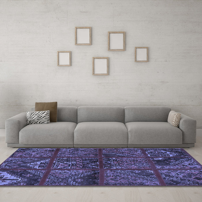 Machine Washable Patchwork Blue Transitional Rug in a Living Room, wshtr1995blu