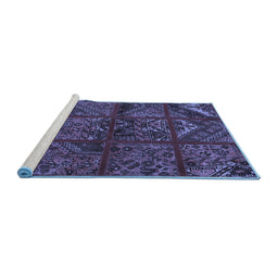 Sideview of Machine Washable Patchwork Blue Transitional Rug, wshtr1995blu