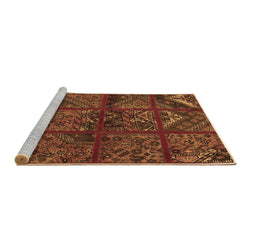 Sideview of Machine Washable Patchwork Brown Transitional Rug, wshtr1995brn