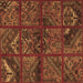 Square Machine Washable Patchwork Brown Transitional Rug, wshtr1995brn