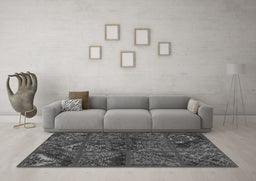 Machine Washable Patchwork Gray Transitional Rug in a Living Room,, wshtr1995gry