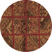 Round Machine Washable Patchwork Brown Transitional Rug, wshtr1995brn