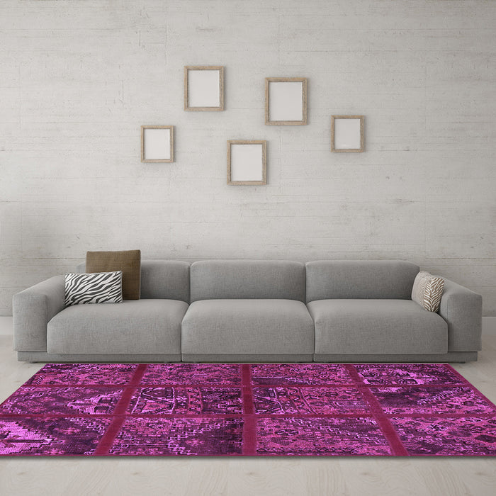 Machine Washable Patchwork Purple Transitional Area Rugs in a Living Room, wshtr1995pur